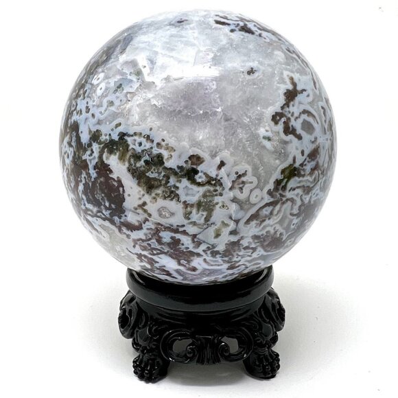 HUGE RARE purple Moss Agate Druzy Sphere Carving Natural Stone Crystal NEW - Picture 2 of 8